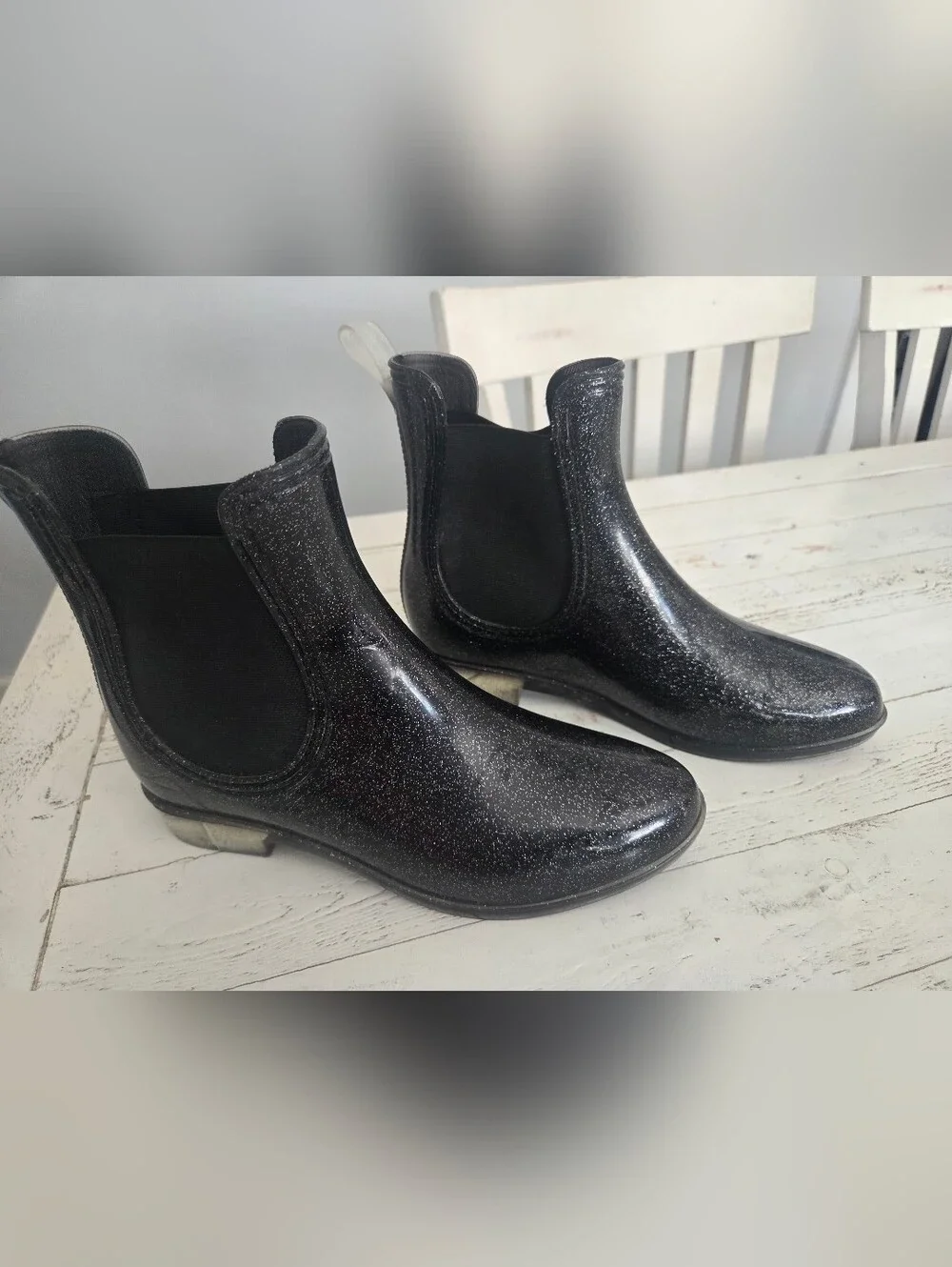 INC International Concepts Black Glitter Raelynn Chelsea Rain Boots